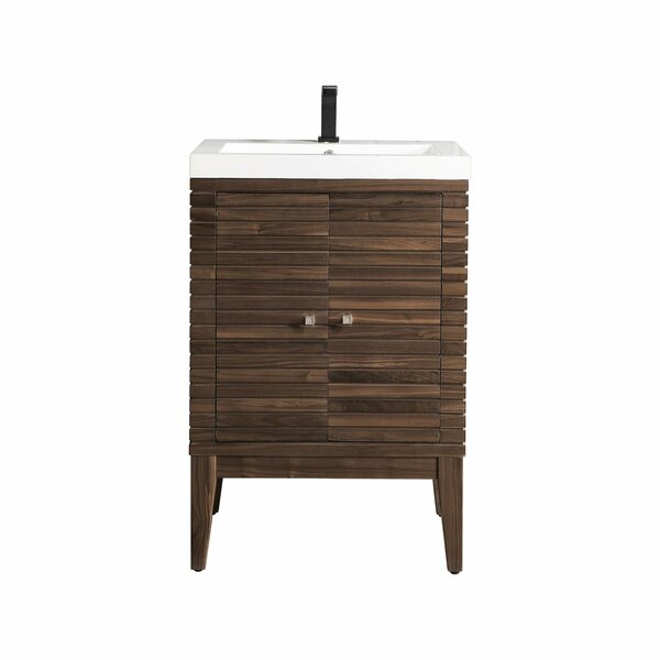 James Martin Vanities Linden 24in Single Vanity, Mid-Century Walnut w/ White Glossy Composite Stone Top E213V24WLTWG